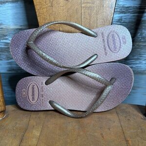 Havianas girls flip flop sandals pink glitter 13